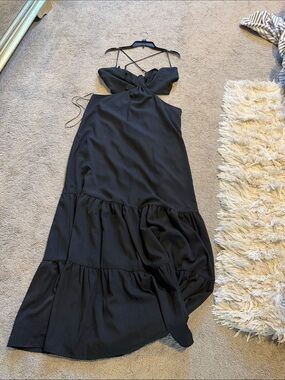 Nicole Miller Black Strappy Maxi Dress with Tiered Skirt